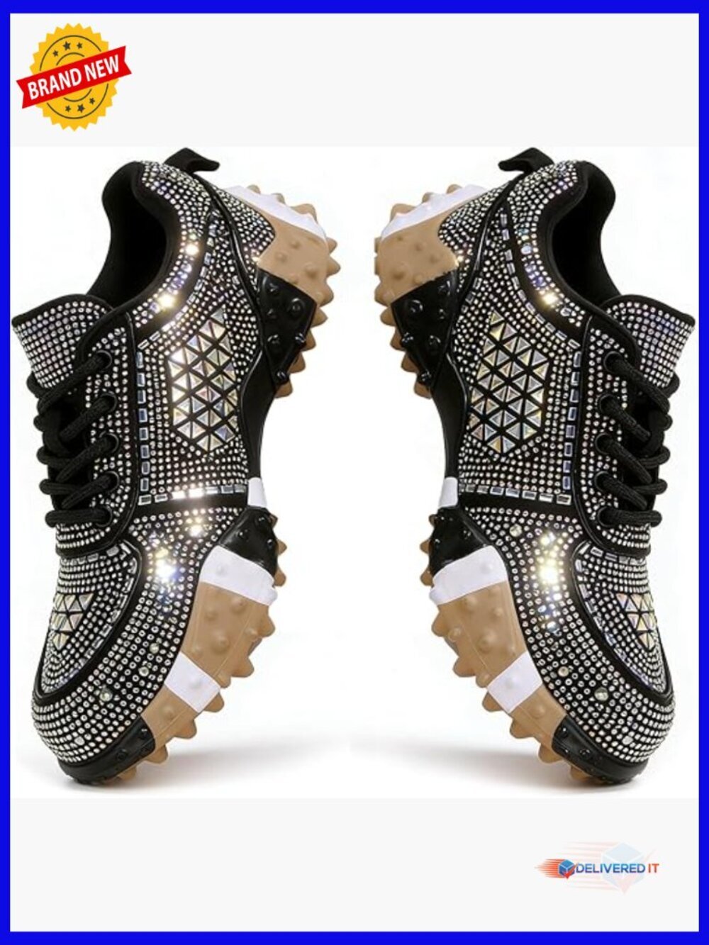 Rhinestone Platform Sneakers - Chunky Sparkly Dad Shoes Women